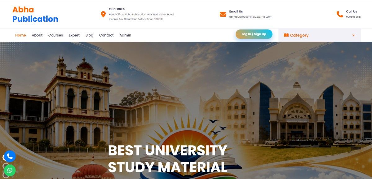 Abha Publication education platform website built by Dhartiputra Coders