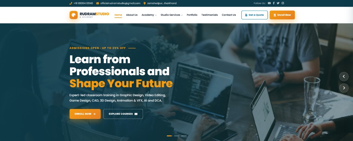 Rudram Studio business website homepage designed and built by Dhartiputra Coders